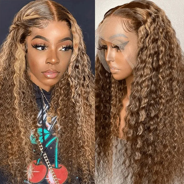 QVR Highlight Wigs Deep Wave 13x4 HD Lace Front Wigs Ombre Honey Blonde Human Hair Wigs - Image 5