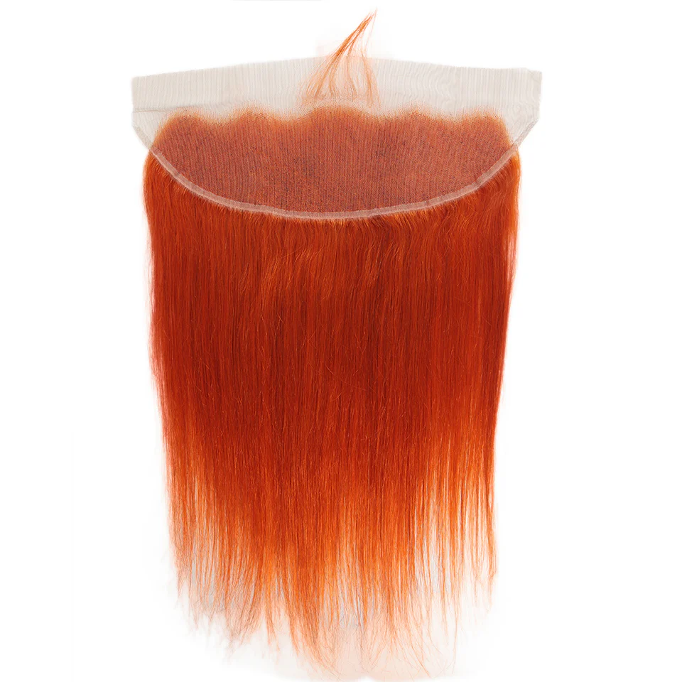 Orange Remy Human Hair Bundles with Frontal Closure Straight 3 Bundles with 13*4 Lace Frontal Ginger Color Straight Hair - Image 3