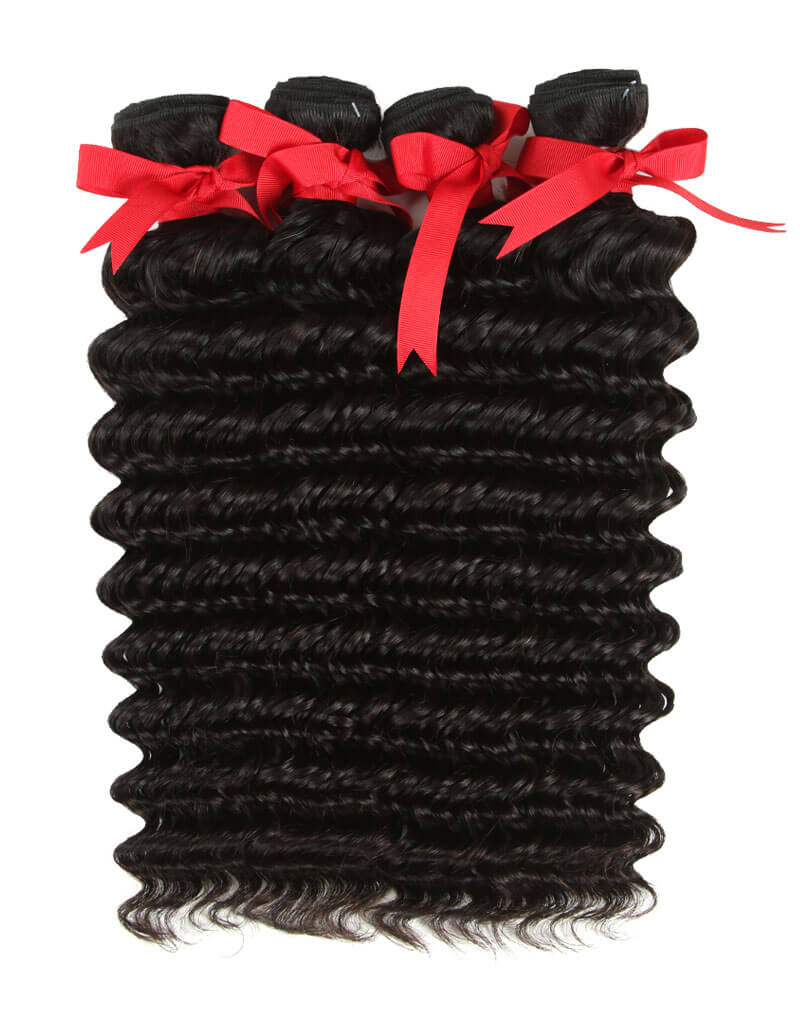QVR Peruvian Human Hair Extensions Virgin Hair Deep Wave 4 Bundles Natural Color - Image 2
