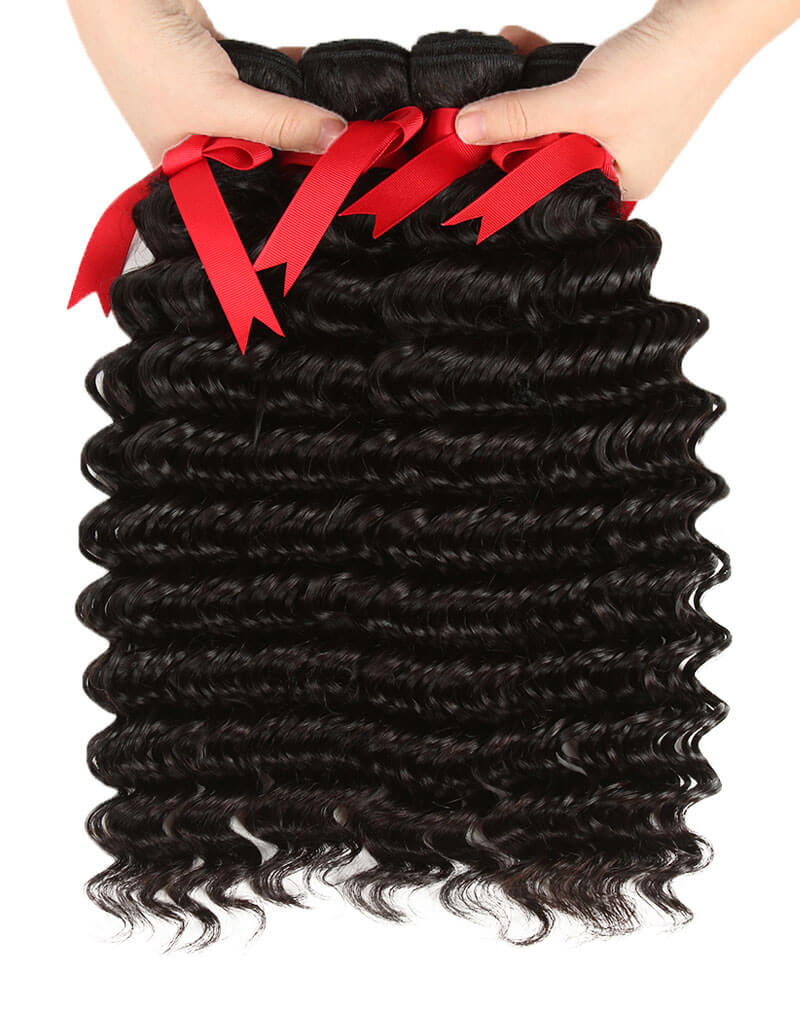 QVR Peruvian Human Hair Extensions Virgin Hair Deep Wave 4 Bundles Natural Color - Image 3