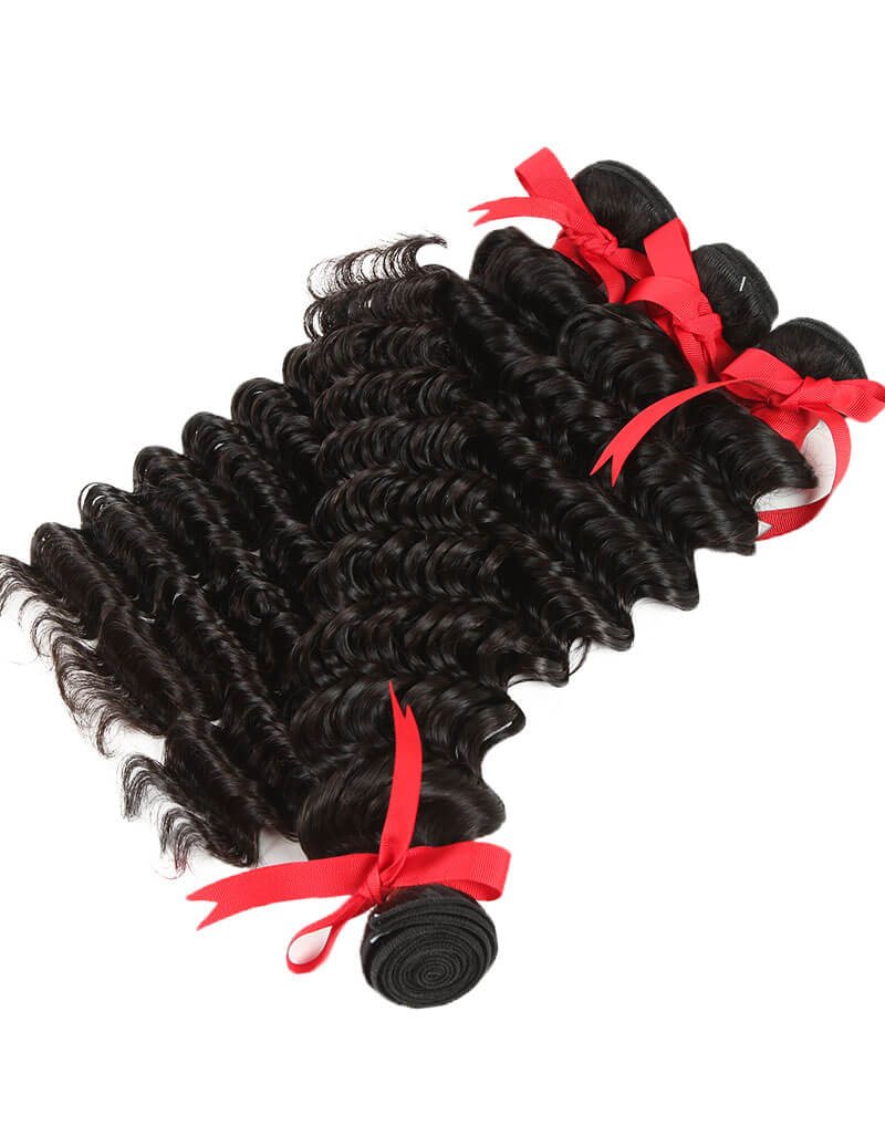 QVR Peruvian Human Hair Extensions Virgin Hair Deep Wave 4 Bundles Natural Color - Image 4