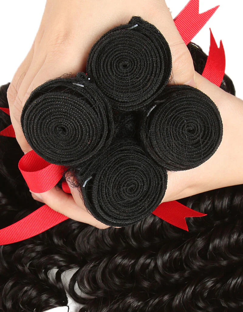 QVR Peruvian Human Hair Extensions Virgin Hair Deep Wave 4 Bundles Natural Color - Image 5