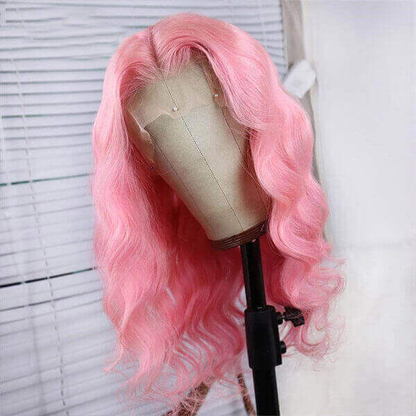 QVR Body Wave Wigs Virgin Human Hair Pink Colored Wig 13x4 Transparent Lace Front with Pre-Plucked - Image 5