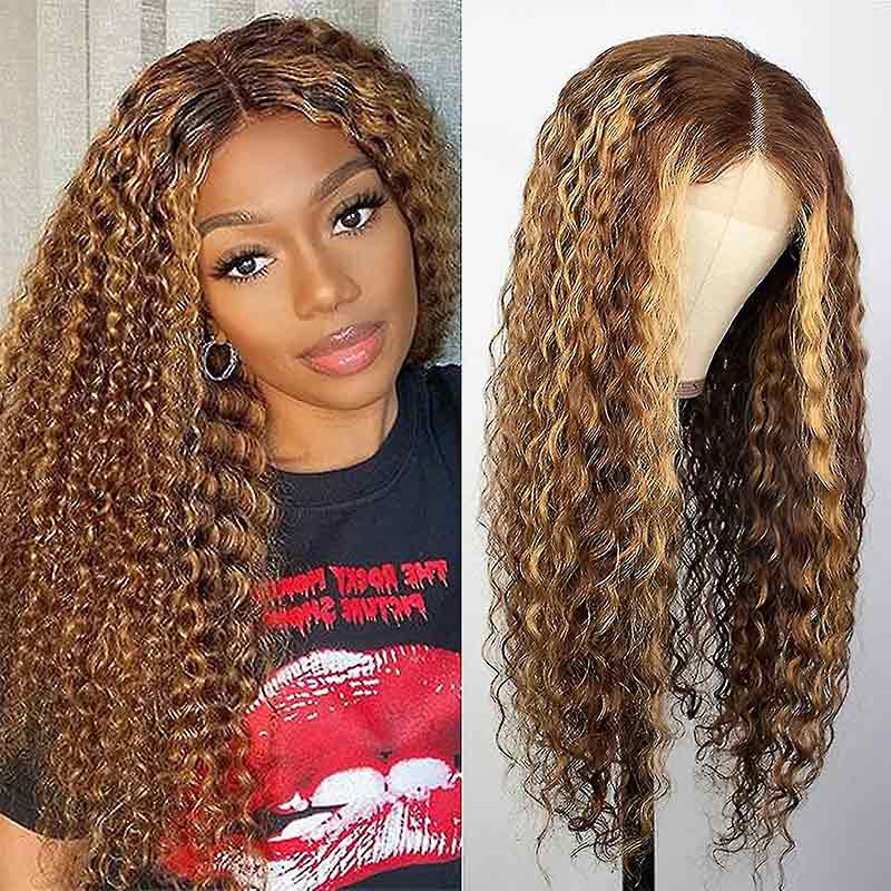 QVR Glueless Pre-cut 4x4 HD Lace Closure Human Hair Wigs Deep Wave Piano #4/27 Highlight Wear & Go Wigs - Image 4