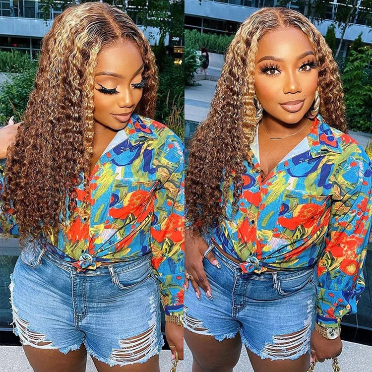 QVR Glueless Pre-cut 4x4 HD Lace Closure Human Hair Wigs Deep Wave Piano #4/27 Highlight Wear & Go Wigs - Image 5