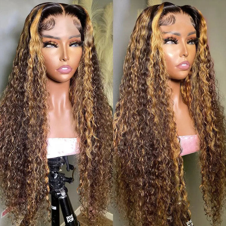 QVR Glueless Pre-cut 4x4 HD Lace Closure Human Hair Wigs Deep Wave Piano #4/27 Highlight Wear & Go Wigs - Image 6