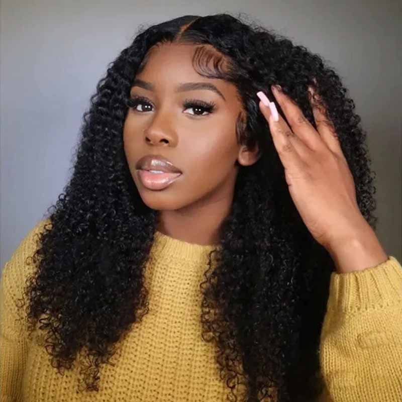 QVR Glueless Pre-cut 4x4 HD Lace Closure Human Hair Wigs Kinky Curly Wear & Go Wigs - Image 4
