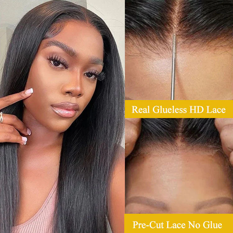 QVR Glueless Pre-cut 4x4 HD Lace Closure Human Hair Wigs Straight Wear & Go Wigs - Image 5