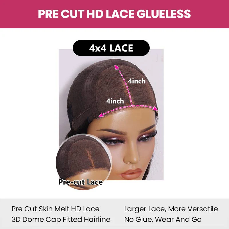 QVR Glueless Pre-cut 4x4 HD Lace Closure Human Hair Wigs Straight Wear & Go Wigs - Image 8