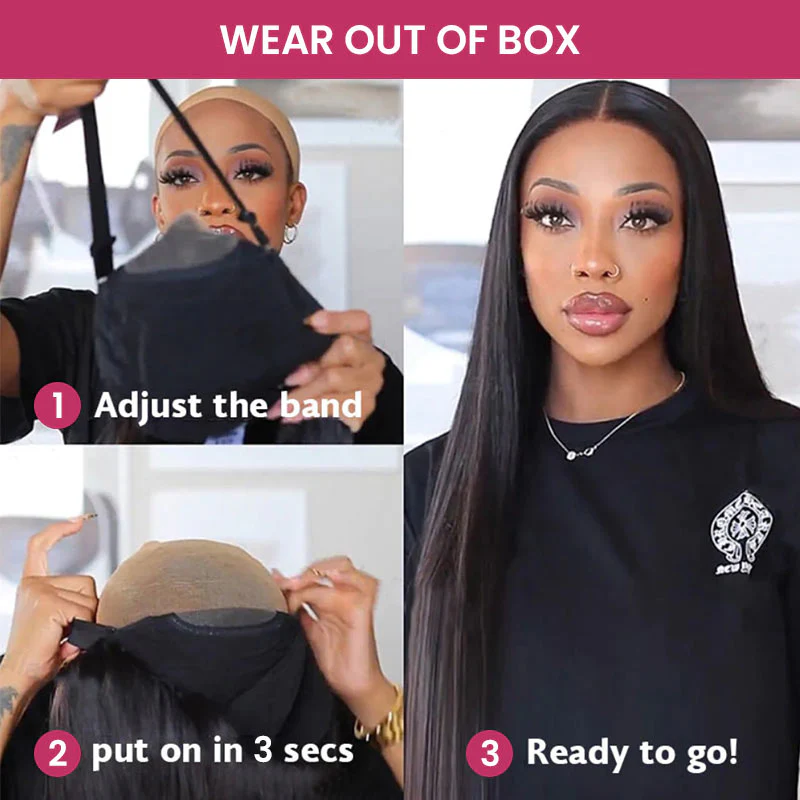 QVR Glueless Pre-cut 4x4 HD Lace Closure Human Hair Wigs Straight Wear & Go Wigs - Image 9