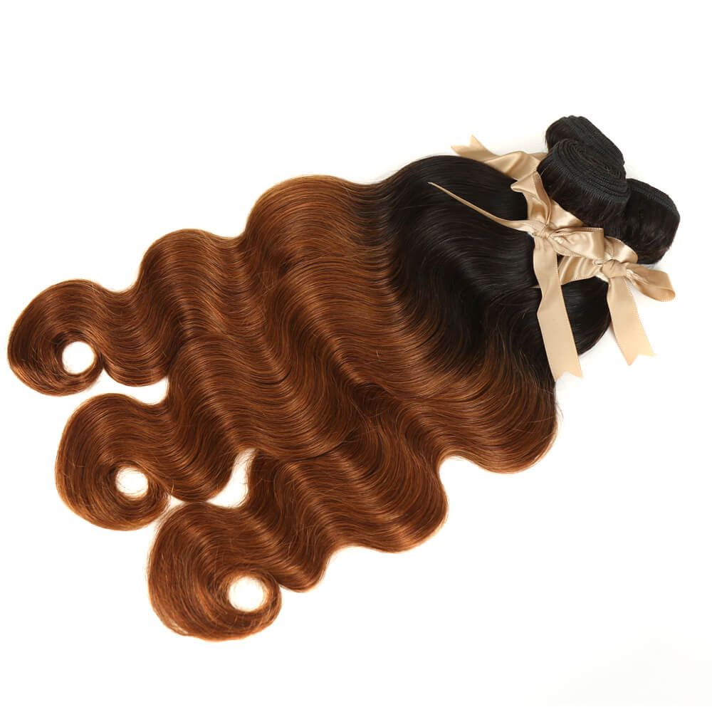 QVR Remy Human Hair 3 Bundles Ombre Brown Body Wave Hair T1B/30 - Image 3