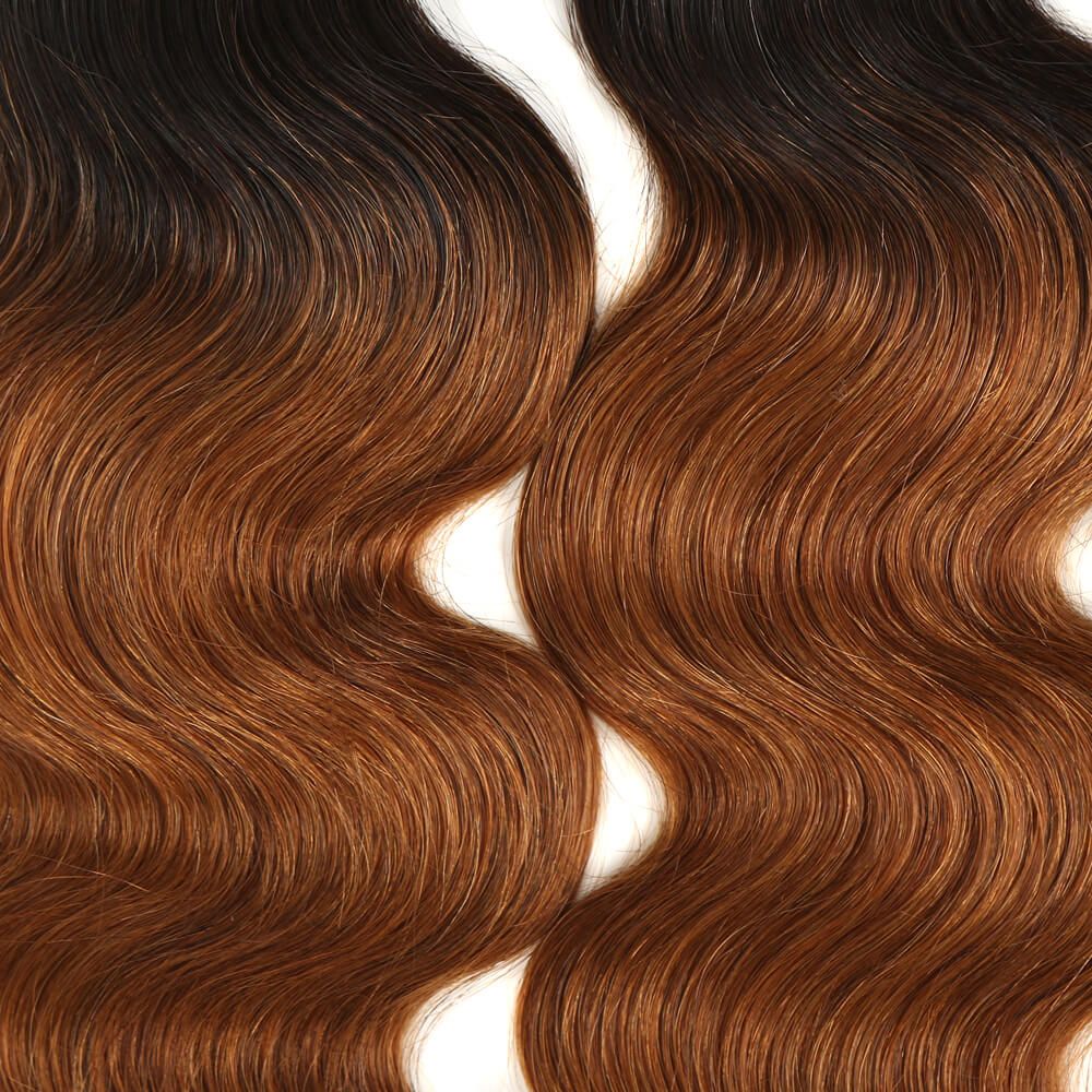QVR Remy Human Hair 3 Bundles Ombre Brown Body Wave Hair T1B/30 - Image 5