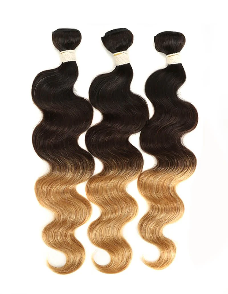 QVR Remy Human Hair 3 Bundles Body Wave Virgin Hair T1B/4/27 - Image 2