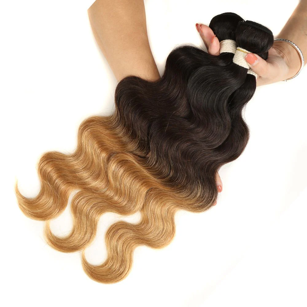 QVR Remy Human Hair 3 Bundles Body Wave Virgin Hair T1B/4/27 - Image 4