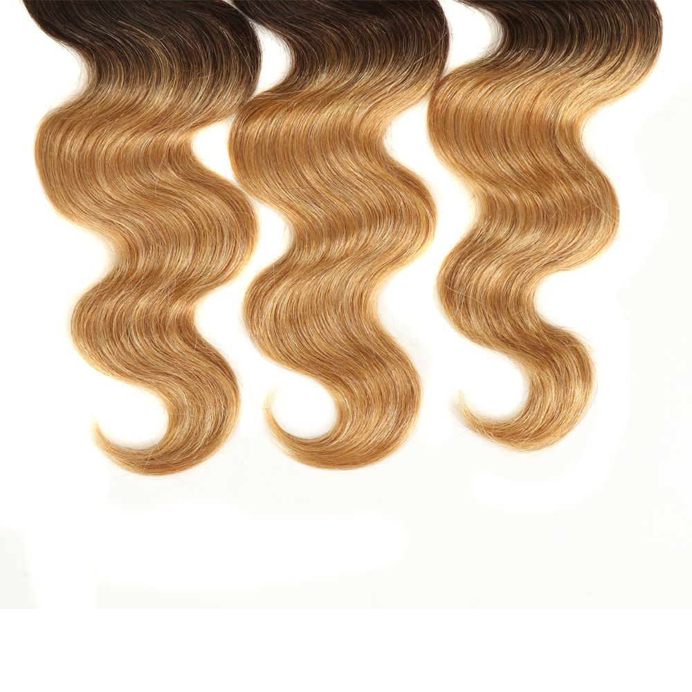 QVR Remy Human Hair 3 Bundles Body Wave Virgin Hair T1B/4/27 - Image 6