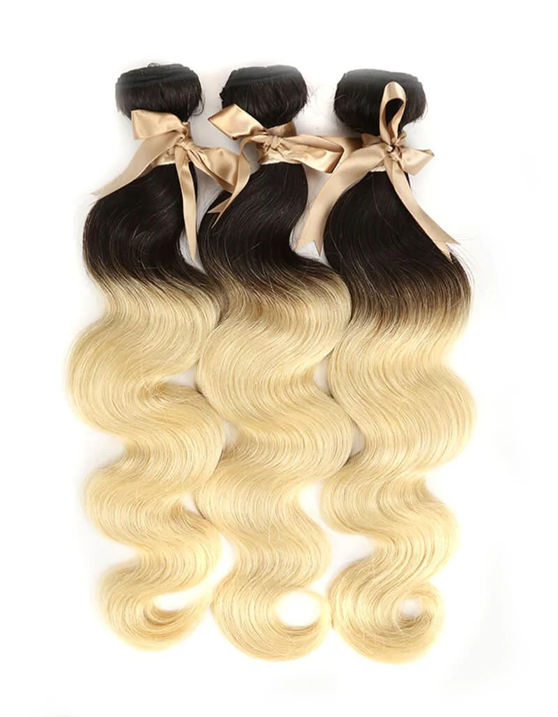 QVR Remy Human Hair 3 Bundles Body Wave Hair T1B/613 - Image 2