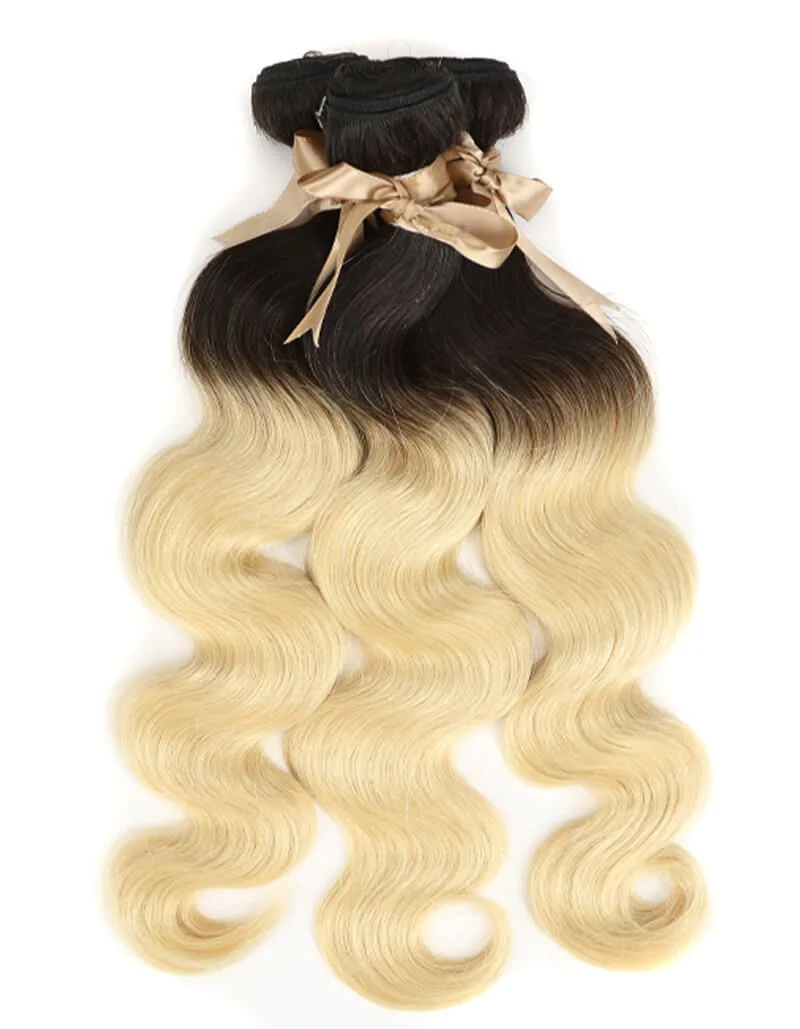 QVR Remy Human Hair 3 Bundles Body Wave Hair T1B/613 - Image 3