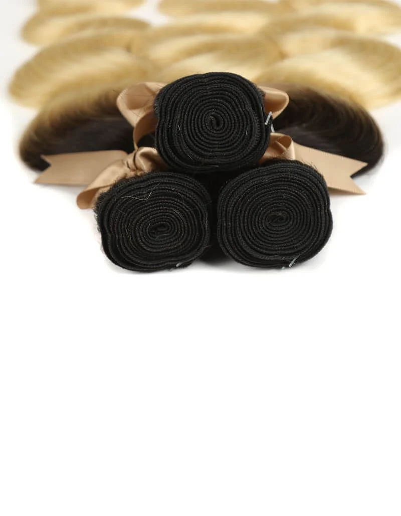 QVR Remy Human Hair 3 Bundles Body Wave Hair T1B/613 - Image 5