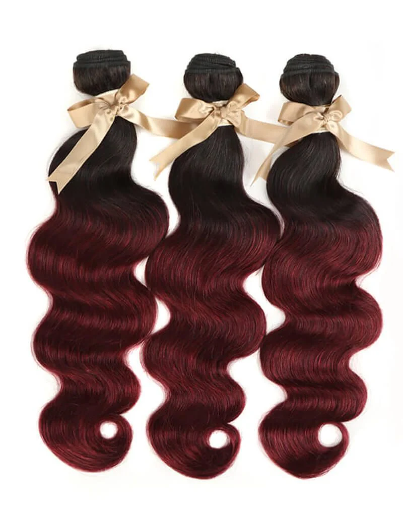 QVR Remy Human Hair 3 Bundles Body Wave Hair T1B/99J - Image 2