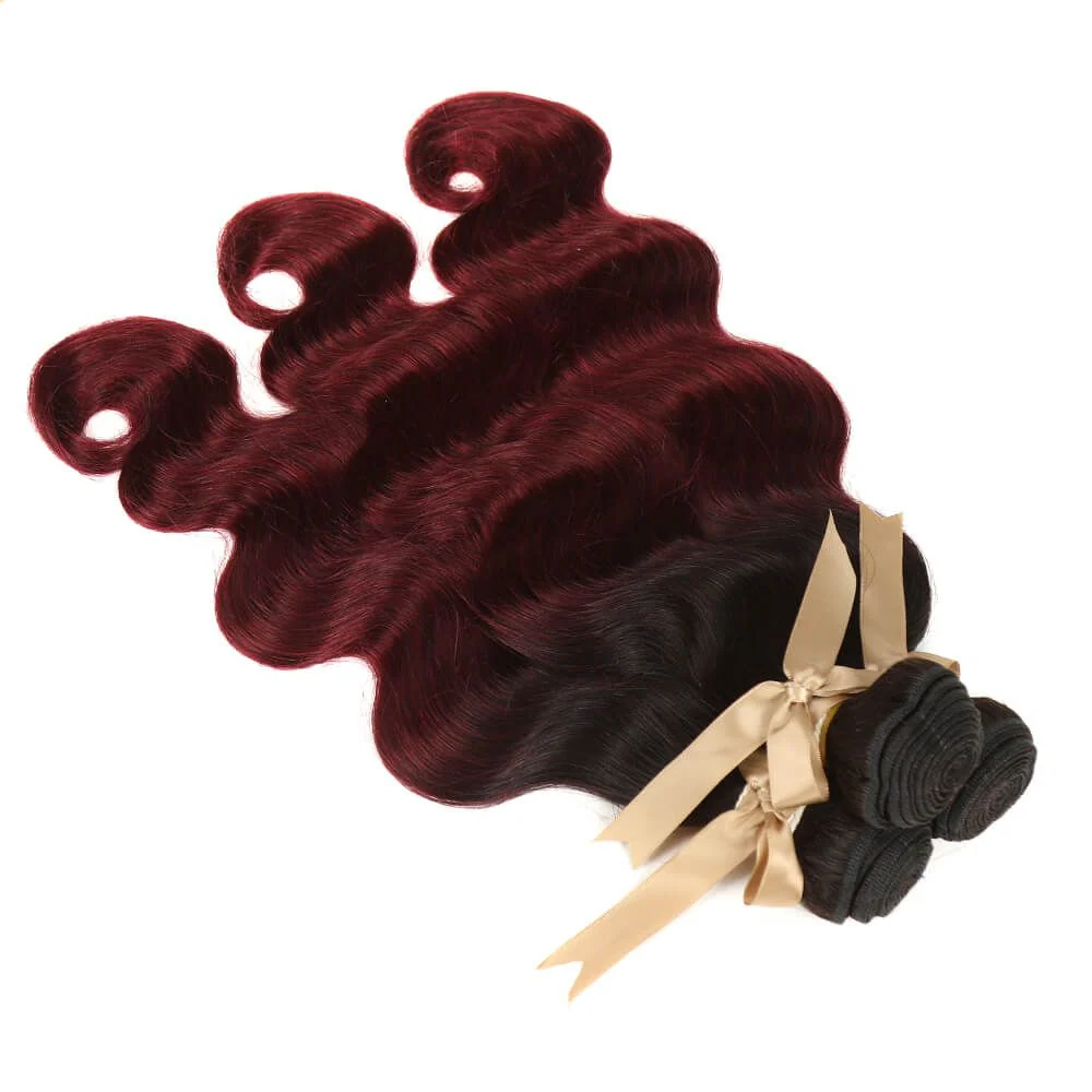 QVR Remy Human Hair 3 Bundles Body Wave Hair T1B/99J - Image 3
