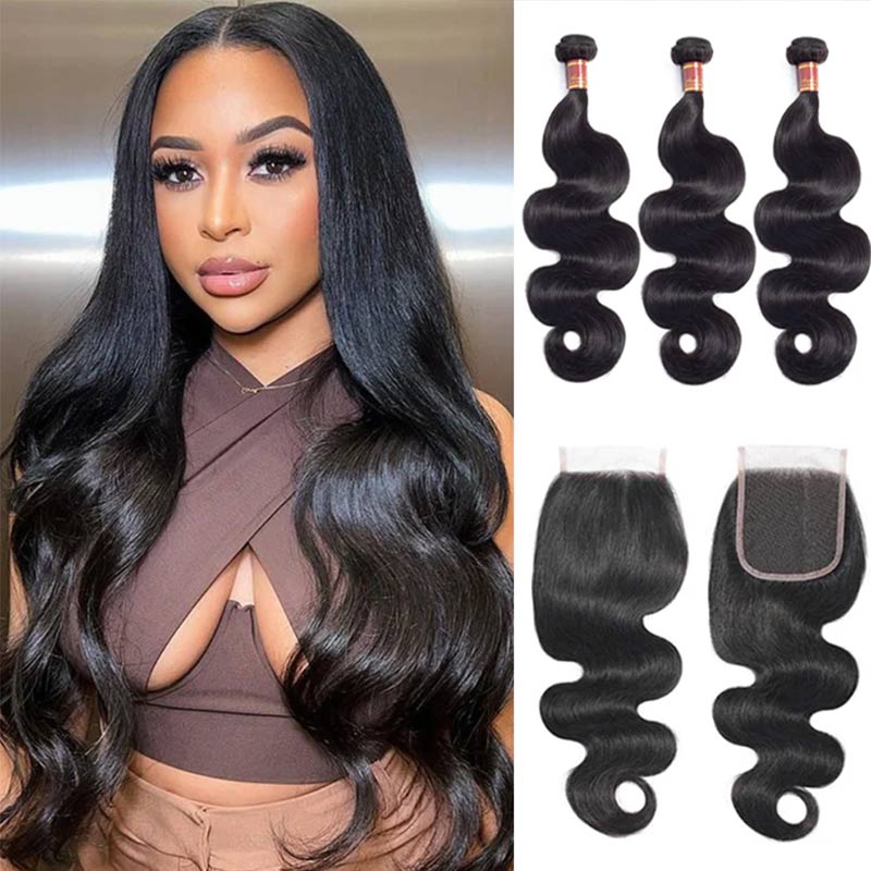 QVR Body Wave Hair Weave 3 Bundles With 4x4 Lace Closure Best Virgin Human Hair