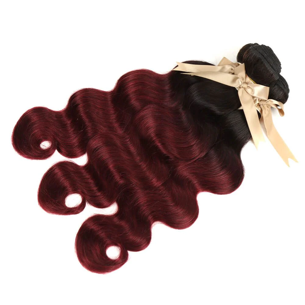 QVR Remy Body Wave Human Hair Bundles With Closure 1B Burgundy Remy Peruvian Dyed Omber 3 Bundles With Frontal 4x4 Brazilian Human Hair - Image 4