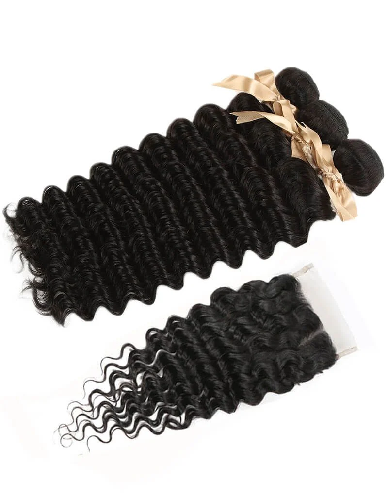 QVR Queen Remy 3 Bundles  Deep Wave Bundles with Closure Peruvian Hair Bundles with Closure Remy 100% Human Hair Bundles with Frontal - Image 3