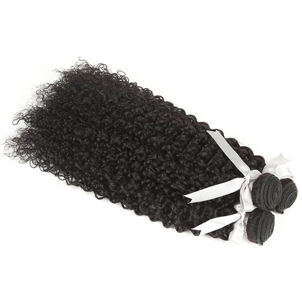 Remy Jerry Curl Human Hair Natural Black 3/4 Bundles With 4x4 Lace Closure - Image 4