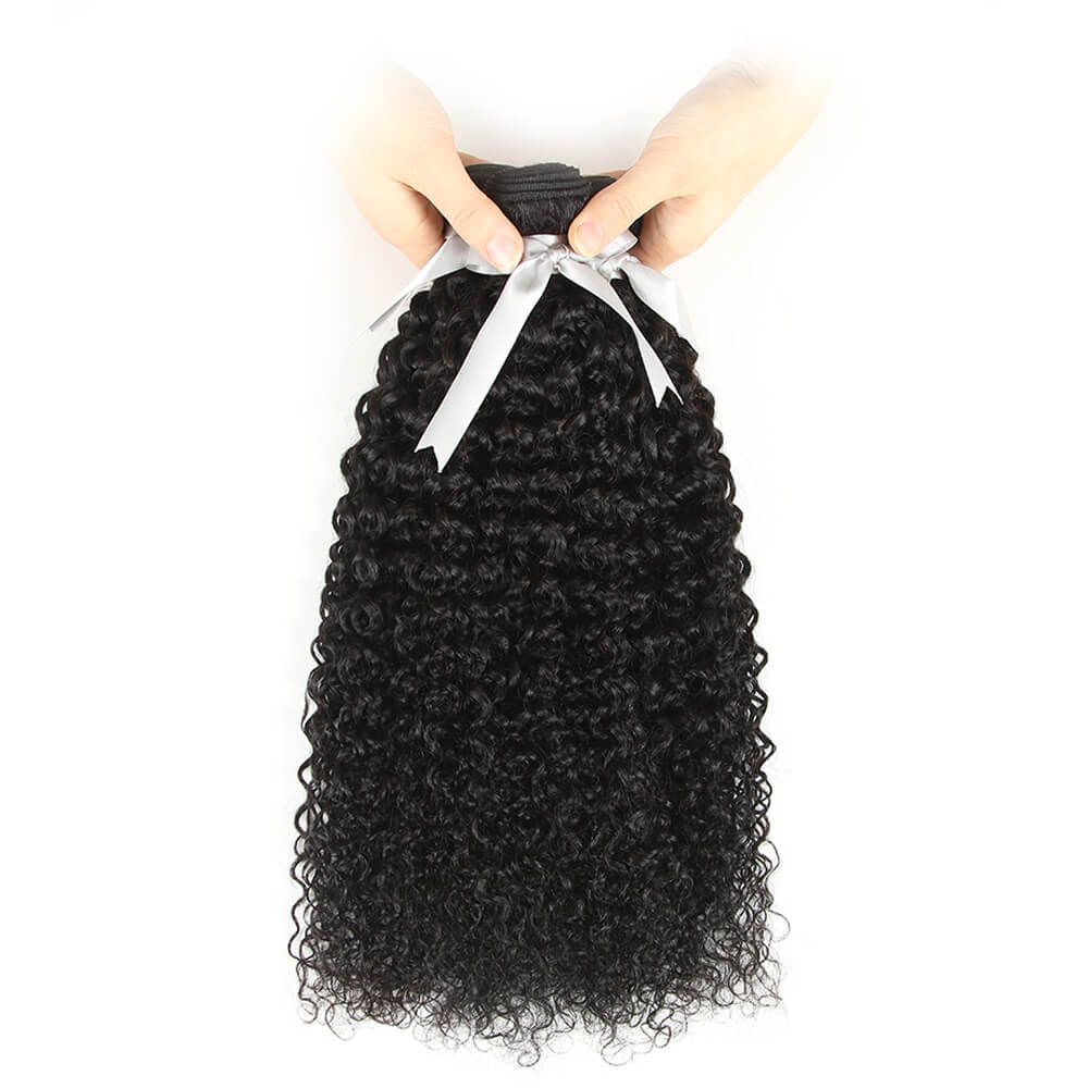 Remy Jerry Curl Human Hair Natural Black 3/4 Bundles With 4x4 Lace Closure - Image 5
