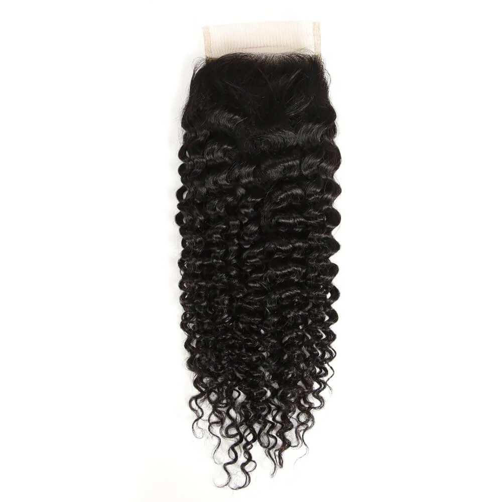 Remy Jerry Curl Human Hair Natural Black 3/4 Bundles With 4x4 Lace Closure - Image 7