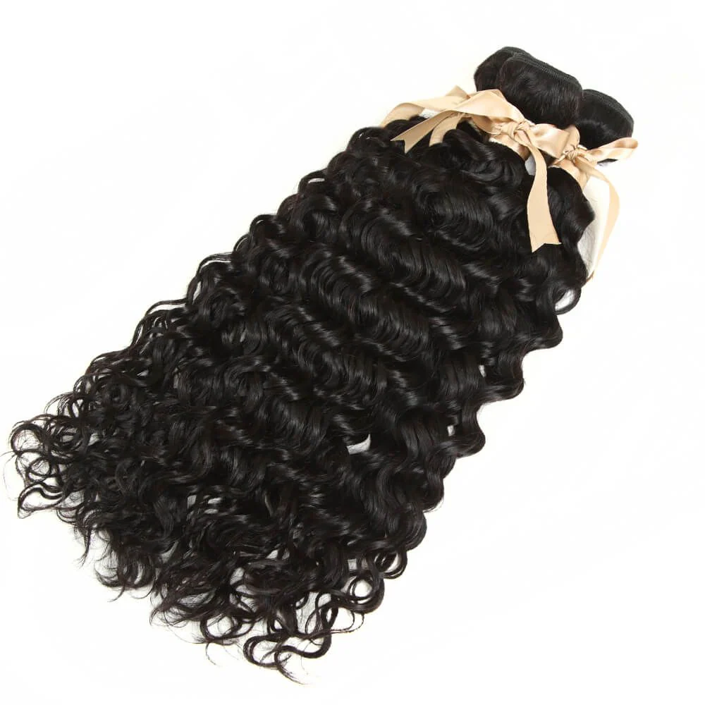 QVR Remy 3 Bundles Natural Black Water Wave With 4x4 Lace Closure - Image 4