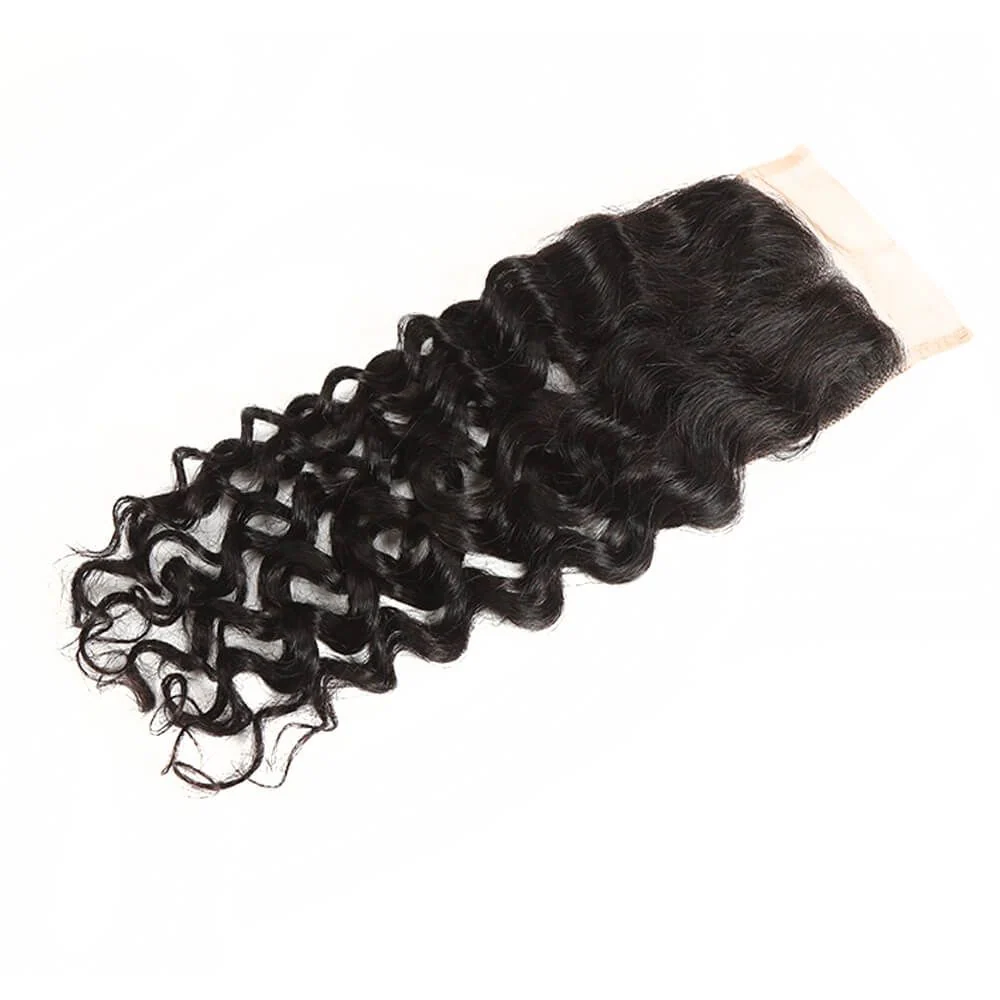 QVR Remy 3 Bundles Natural Black Water Wave With 4x4 Lace Closure - Image 5