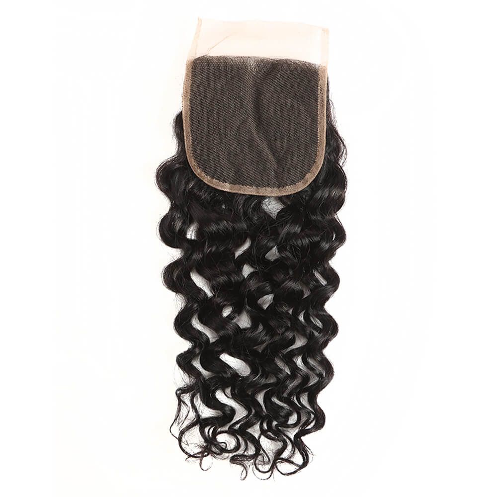 QVR Remy 3 Bundles Natural Black Water Wave With 4x4 Lace Closure - Image 6