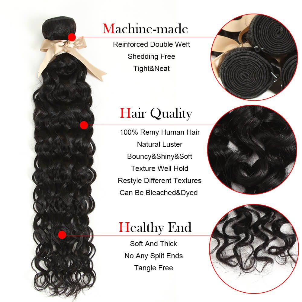 QVR Remy 3 Bundles Natural Black Water Wave With 4x4 Lace Closure - Image 7