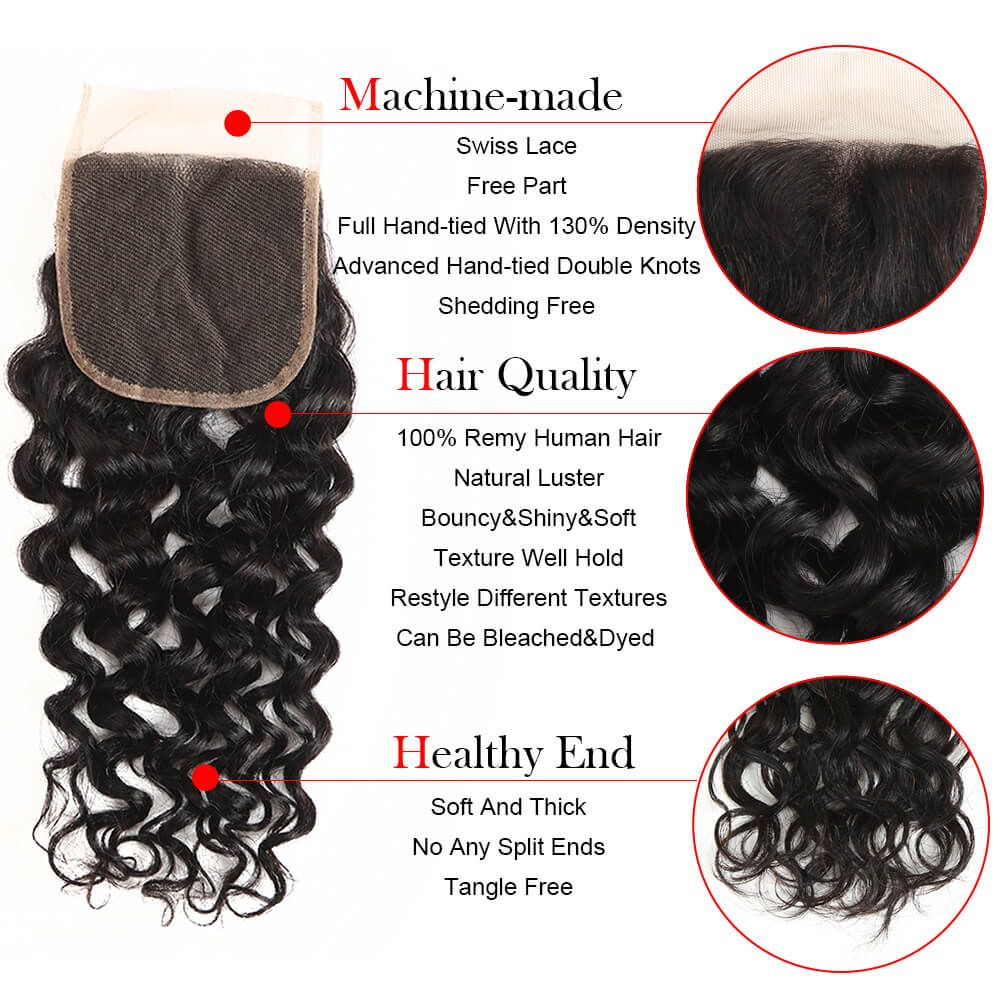 QVR Remy 3 Bundles Natural Black Water Wave With 4x4 Lace Closure - Image 8