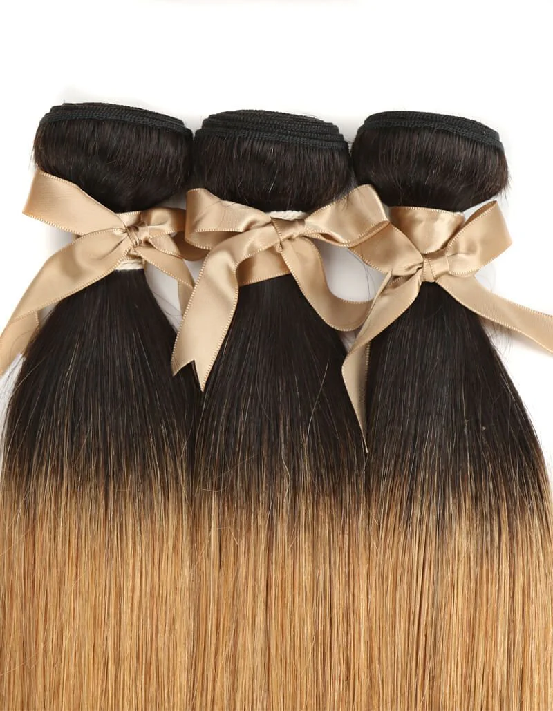 QVR Remy Human Hair 3 Bundles Straight Hair T1B/27 - Image 5