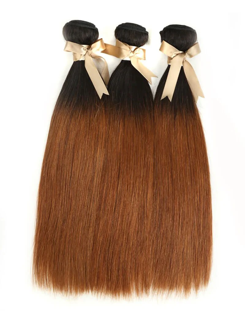QVR Remy Human Hair 3 Bundles Straight Hair T1B/30 - Image 2