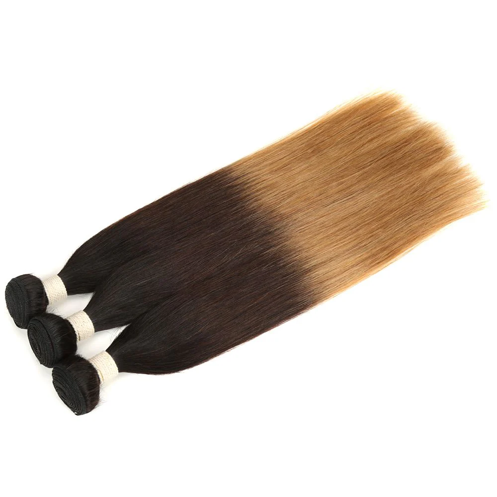 QVR Remy Human Hair 3 Bundles Straight Hair T1B/4/27 - Image 2