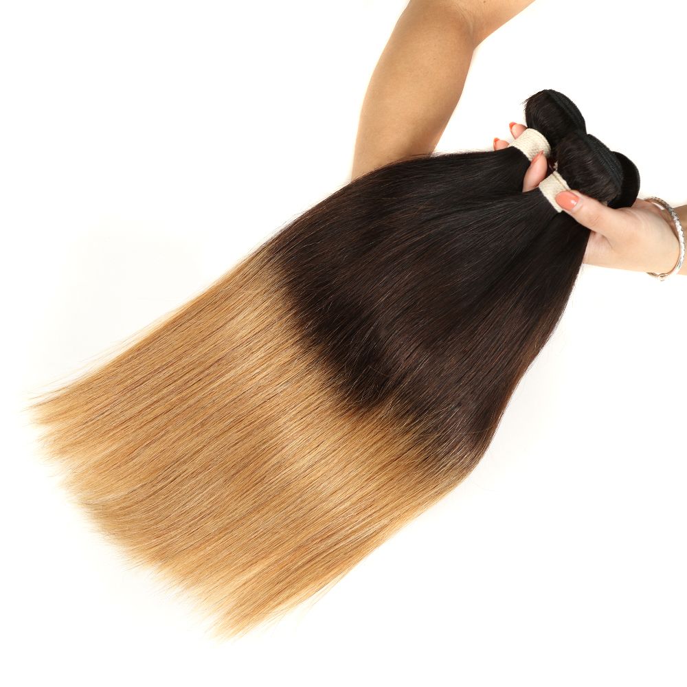 QVR Remy Human Hair 3 Bundles Straight Hair T1B/4/27 - Image 3