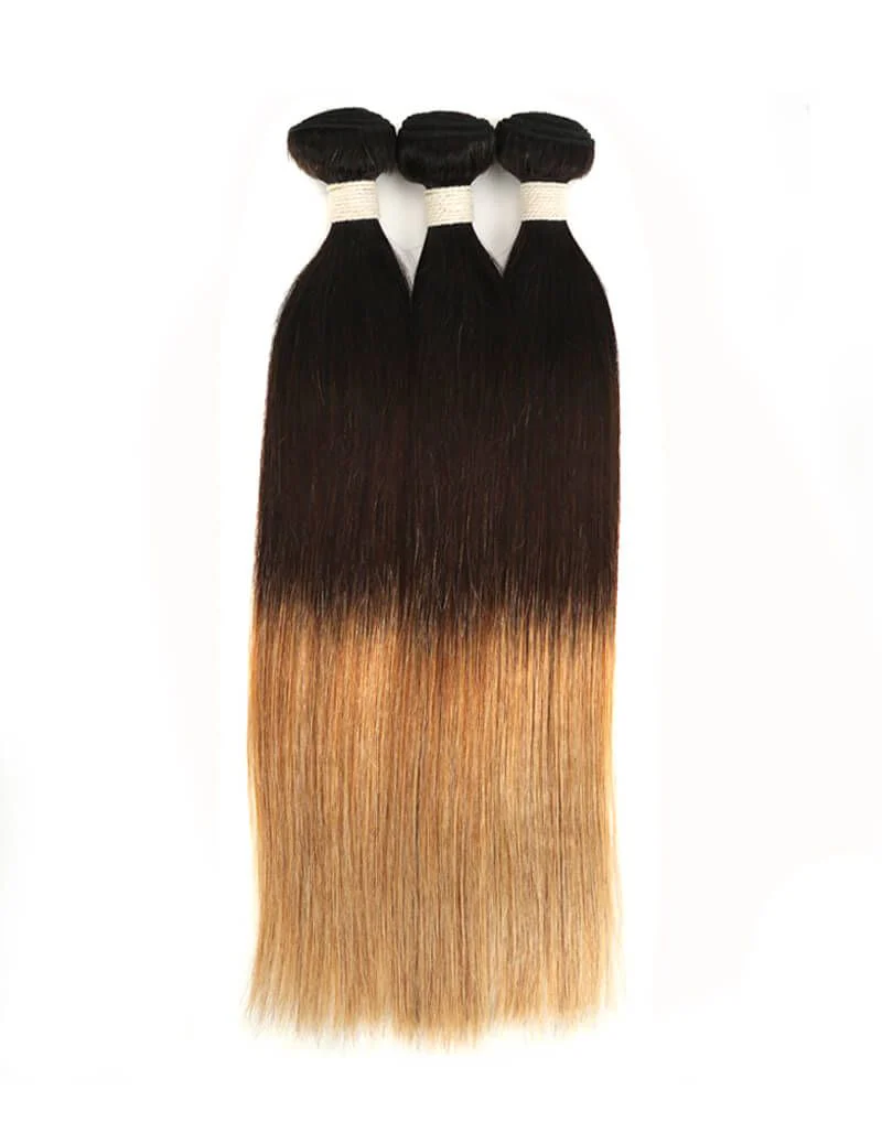 QVR Remy Human Hair 3 Bundles Straight Hair T1B/4/27 - Image 4