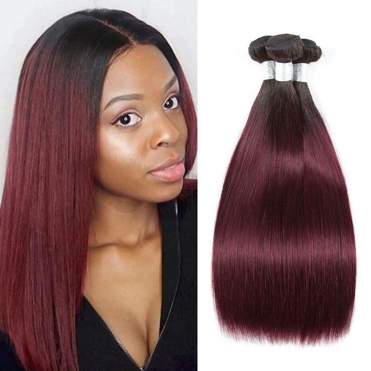 QVR Remy Human Hair 3 Bundles Straight Hair T1B/99J