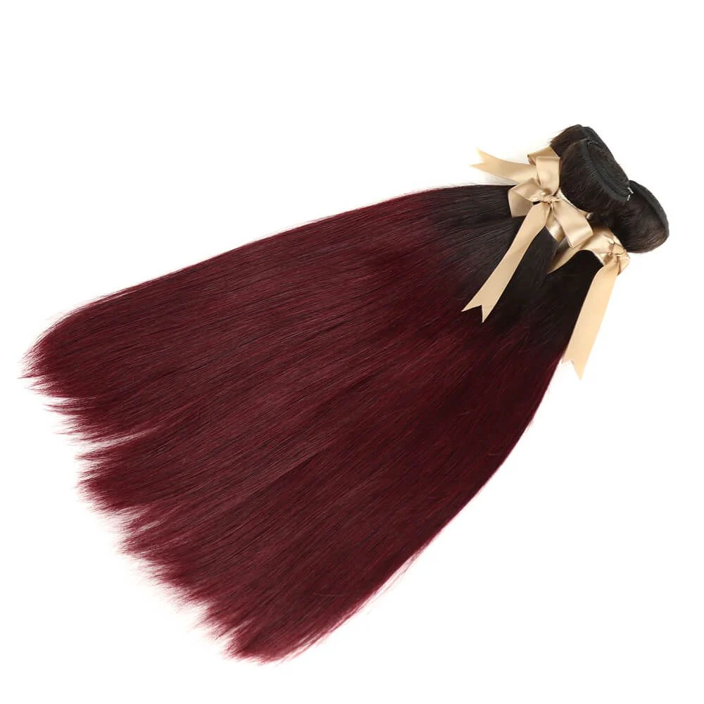 QVR Remy Human Hair 3 Bundles Straight Hair T1B/99J - Image 2