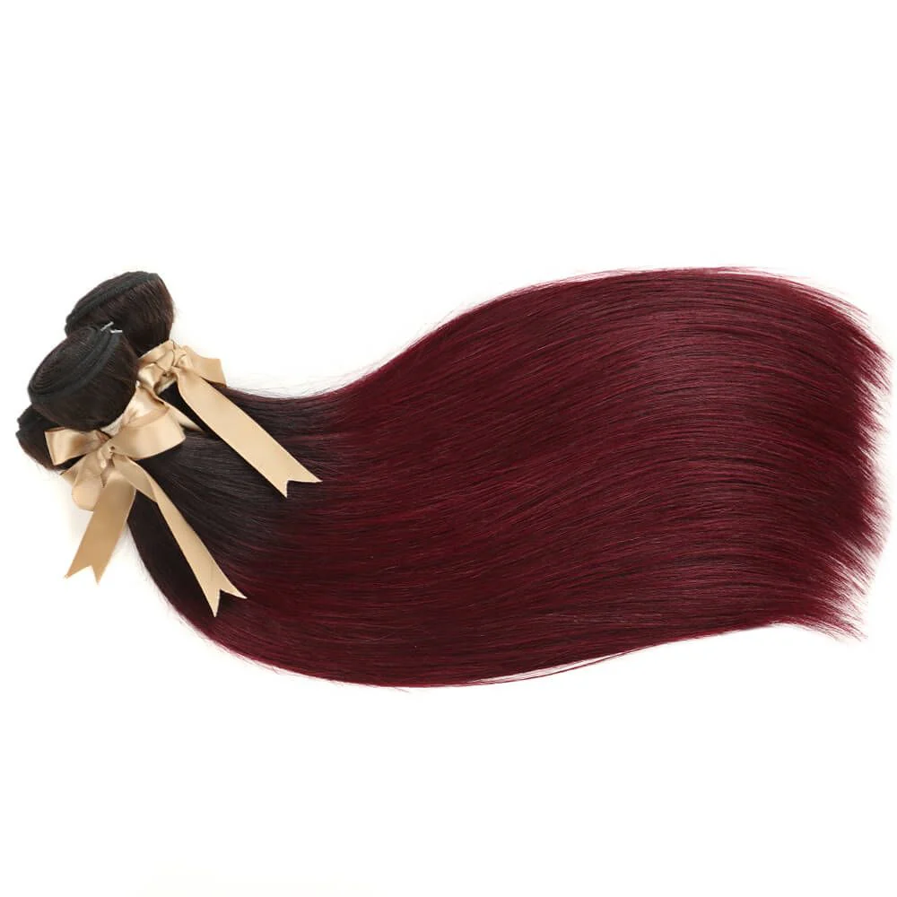 QVR Remy Human Hair 3 Bundles Straight Hair T1B/99J - Image 3