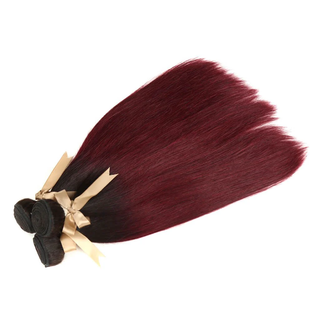 QVR Remy Human Hair 3 Bundles Straight Hair T1B/99J - Image 4