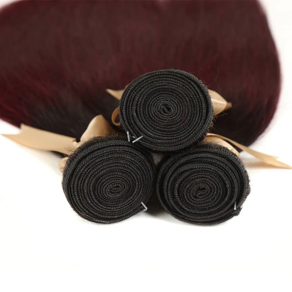 QVR Remy Human Hair 3 Bundles Straight Hair T1B/99J - Image 5