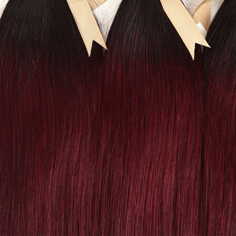 QVR Remy Human Hair 3 Bundles Straight Hair T1B/99J - Image 6