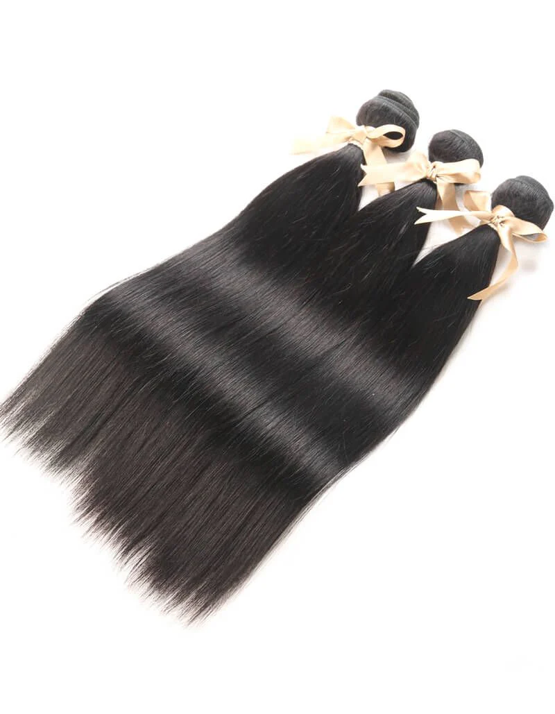 QVR Remy Human Hair Straight Hair Weave 3 Bundles With 4x4 Lace Closure - Image 3