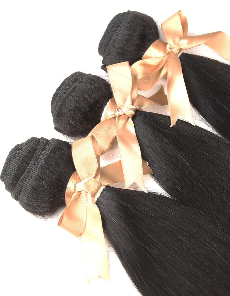 QVR Remy Human Hair Straight Hair Weave 3 Bundles With 4x4 Lace Closure - Image 4