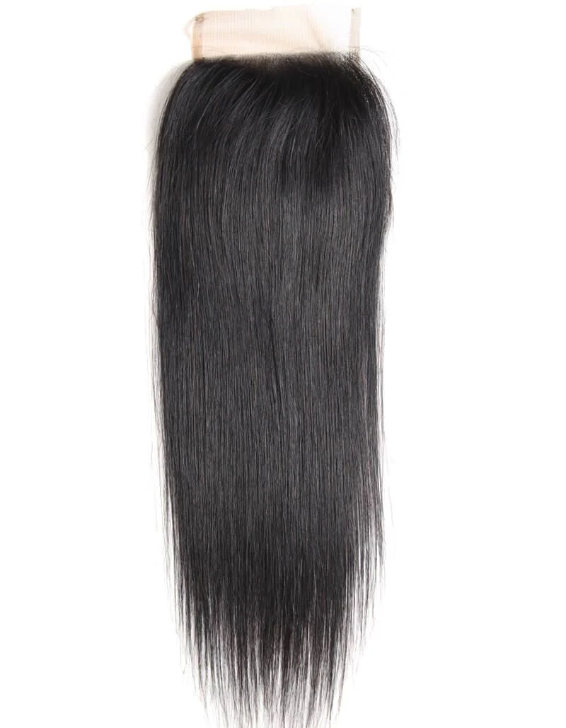 QVR Remy Human Hair Straight Hair Weave 3 Bundles With 4x4 Lace Closure - Image 6