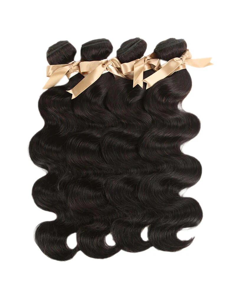 QVR Remy Human Hair Bundle With Closure Body Wave 4 Bundles With 4x4 Lace Closure Natural Color - Image 3